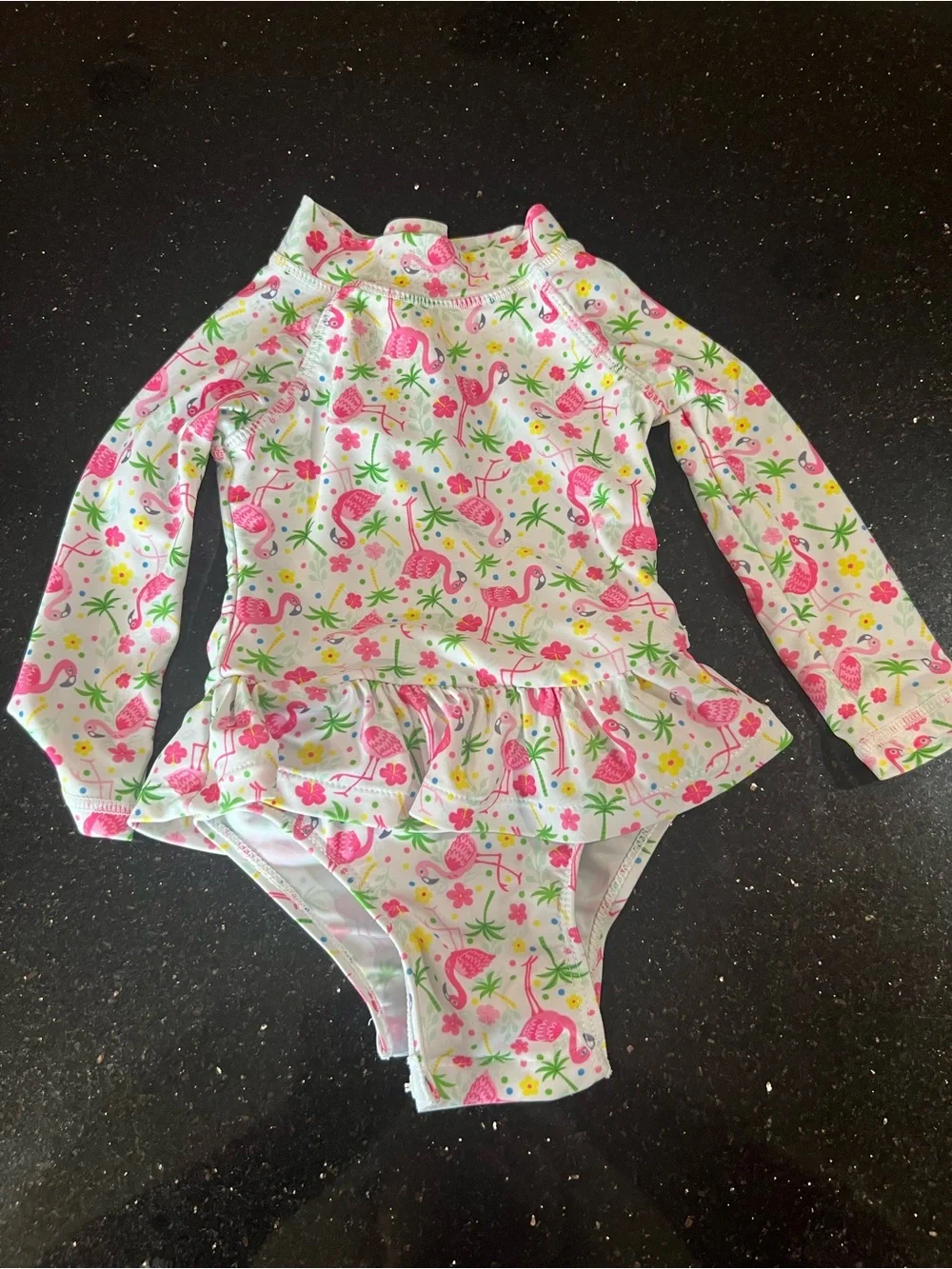 Flap Happy White Long-Sleeve Flamingo Print One-Piece